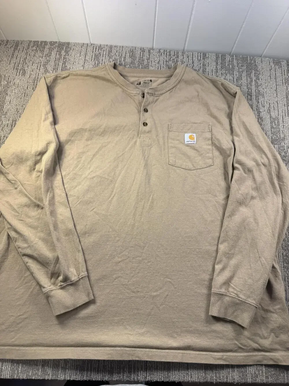 Carhartt Shirt Mens 3XL Beige Pocket Workwear Tagless Tee Henley Lot 2